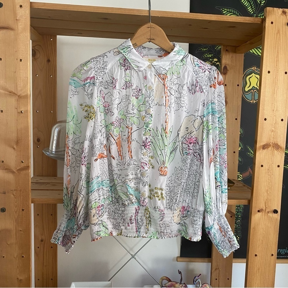 Anthropologie Maeve Color By Numbers Watercolor Rosa Blouse XS - Picture 5 of 16